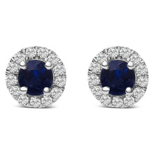 10K White Gold 3.25mm x 3.25mm Round Blue Sapphire and 1/10 Cttw Diamond Halo Stud Earrings (I-J Color, I1-I2 Clarity)-0
