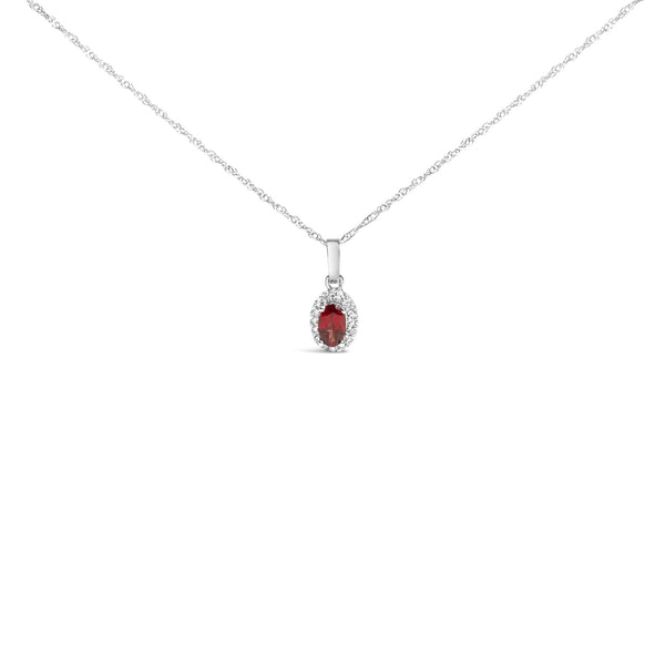 10K White Gold 5x3mm Gemstone and Diamond Accent Halo Oval Shape 18