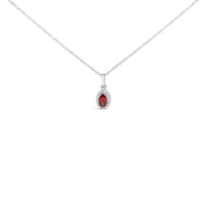 10K White Gold 5x3mm Gemstone and Diamond Accent Halo Oval Shape 18