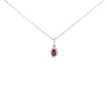 10K White Gold 5x3mm Gemstone and Diamond Accent Halo Oval Shape 18" Pendant Necklace (I-J Color, I1-I2 Clarity)-1
