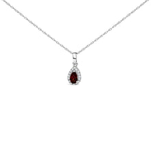 10K White Gold 5x3mm Gemstone and Diamond Accent Halo Pear Shape 18" Pendant Necklace (I-J Color, I1-I2 Clarity)-1