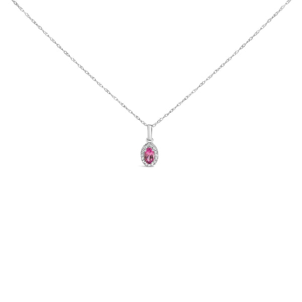 10K White Gold 5x3mm Gemstone and Diamond Accent Halo Oval Shape 18