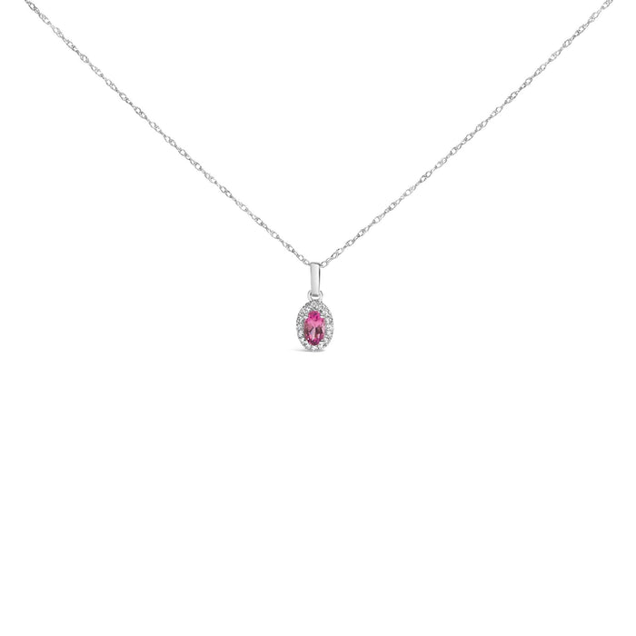 10K White Gold 5x3mm Gemstone and Diamond Accent Halo Oval Shape 18