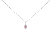 10K White Gold 5x3mm Gemstone and Diamond Accent Halo Oval Shape 18" Pendant Necklace (I-J Color, I1-I2 Clarity)-3