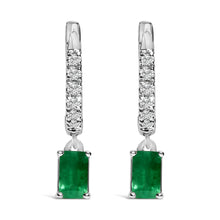 10K White Gold Oval Green Emerald and 1/8 Cttw Diamond Drop Earrings  (I-J Color, I1-I2 Clarity)-0