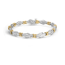 10k Two-Toned Gold 2.00 Cttw Channel Set Baguette-Diamond Weave and  "X" Spiral Link Bracelet (H-I Color, I1-I2 Clarity) - 7"-0