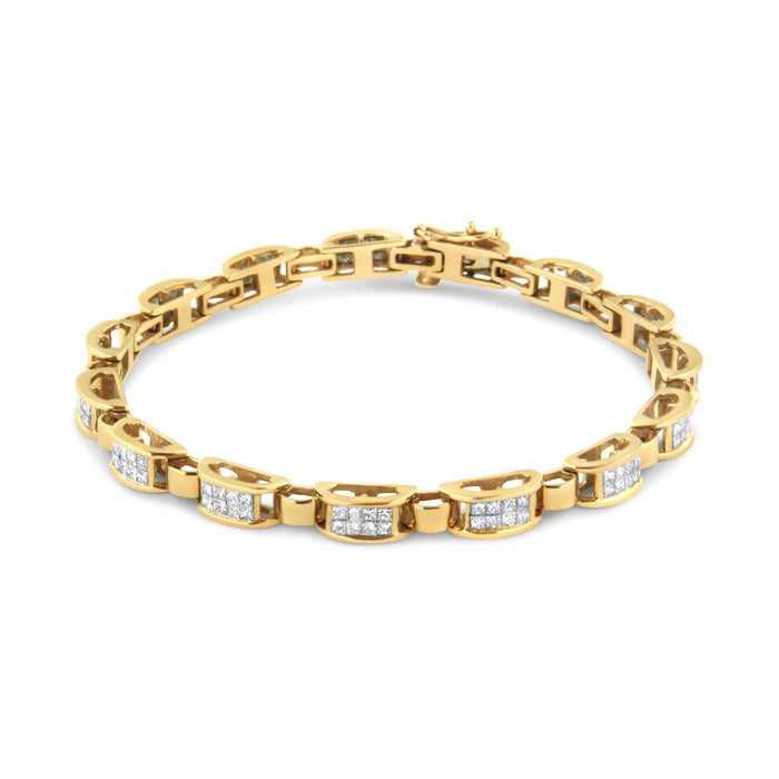 14K Yellow Gold 2 1/2 Cttw Princess-Cut Diamond Link Tennis Bracelet (H-I Color, SI2-I1 Clarity) - 7.25
