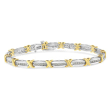 Two-Tone 10K Yellow Gold over .925 Sterling Silver 1.0 Cttw Diamond Channel Set Tapered & X-Link 7" Tennis Bracelet (H-I Color, I2-I3 Clarity)-0