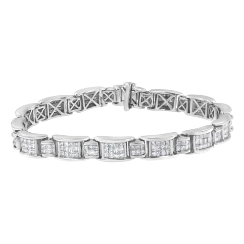 14K White Gold 5.0 Cttw Princess-Cut Diamond Rectangular Alternating Station 7