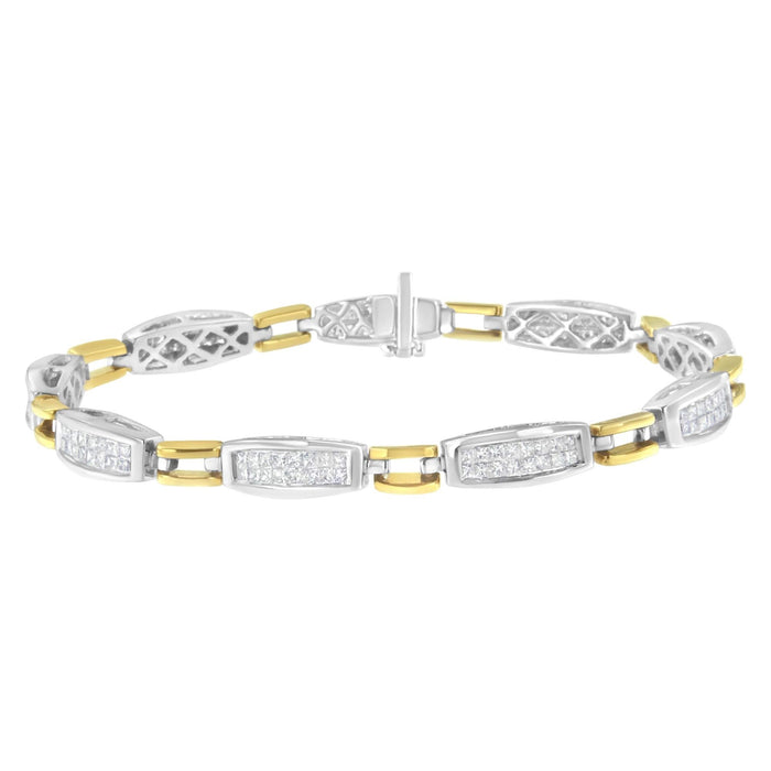 14K Yellow and White Gold 2.0 Cttw Princess Cut Diamond Tapered and Equal Sign Link Bracelet (G-H Color, SI1-SI2 Clarity) - 7