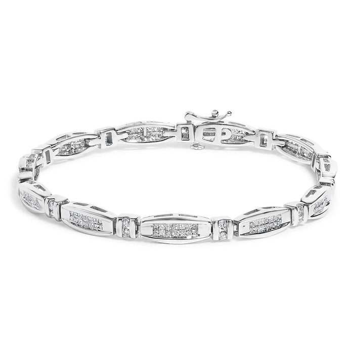 14K White Gold 2.0 Cttw Princess and Round Diamond Bar and Link Bracelet (I-J Color, I1-I2 Clarity) - 7.25