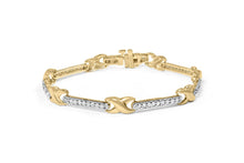 10K Yellow Gold 1.00 Cttw Pave Set Diamond Bar and  X-Link 7" Bracelet (I-J Color, I3 Quality)-0