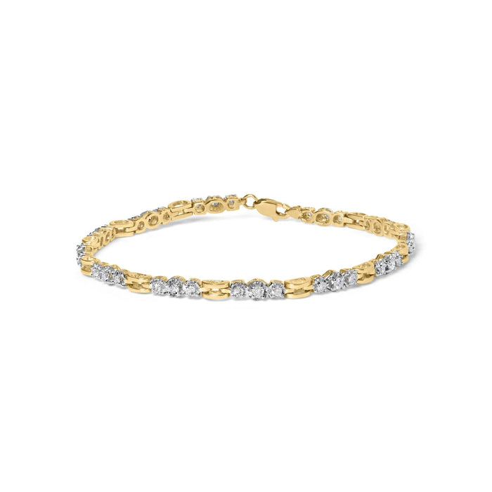 10k Yellow Gold 1.00 Cttw Diamond 3 Stone Link Bracelet (I-J Color, I1-I2 Clarity) -7.25