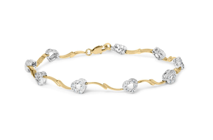 10k Two-Tone Gold 1/3 Cttw Diamond Pave Set Heart S-Link 7.25
