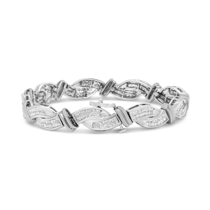 14K White Gold 4.0 Cttw Invisble Set Princess-Cut Diamond Wave Style Link Bracelet (H-I Color, SI2-I1 Clarity) - 7