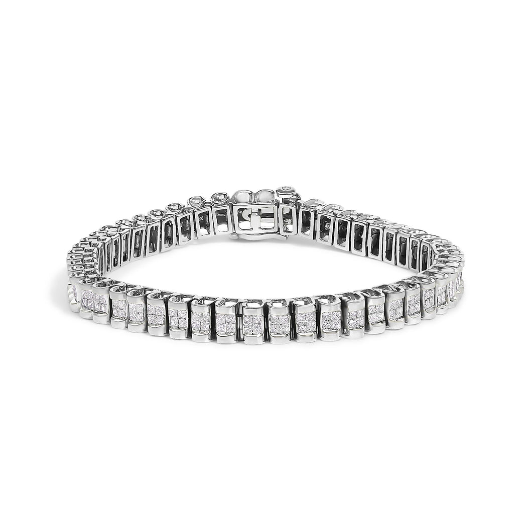 14K Gold 3.0 Cttw Princess Cut Quad Invisible Set Tennis Bracelet (H-I Color, SI1-SI2 Clarity) - 7”-0