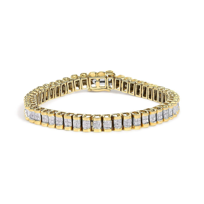 14K Gold 3.0 Cttw Princess Cut Quad Invisible Set Tennis Bracelet (H-I Color, SI1-SI2 Clarity) - 7”