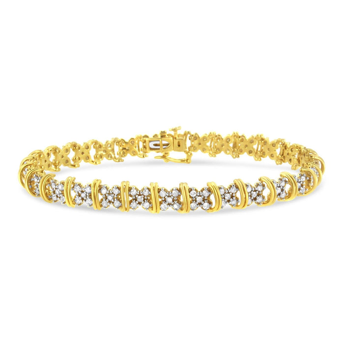 10K Yellow Gold Plated .925 Sterling Silver 2.0 Cttw Round Diamond Cluster 