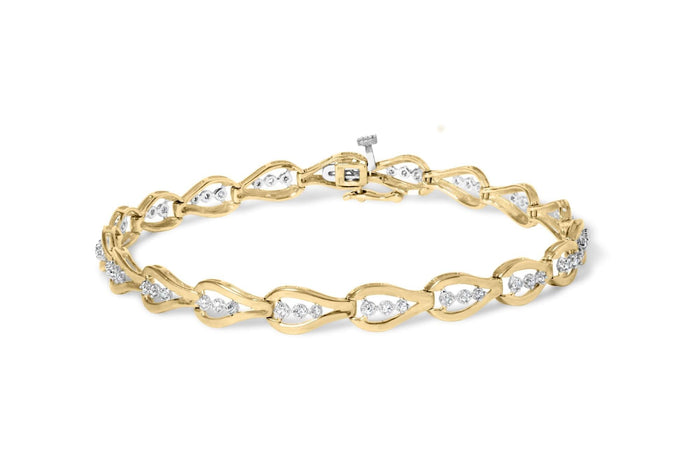 10k Yellow Gold 1/3 Cttw Diamond 3 Stone Teardrop Design Link Bracelet (I-J Color, I1-I2 Clarity) - 7.25