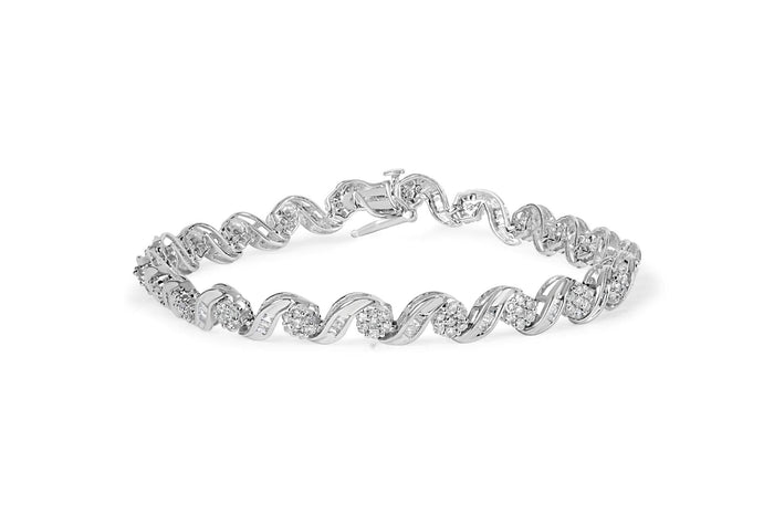 10K White Gold 2.00 Cttw Round-Cut and Baguette-Cut Diamond Floral Design Swirl Link 7