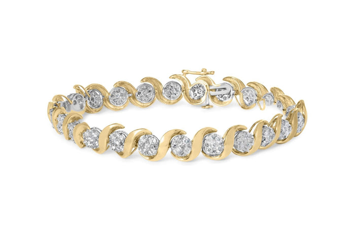 10K Yellow Gold 4.00 Cttw Round-Cut Diamond Floral Link 7.5