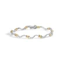 10K Two-Tone 2.00 Cttw Diamond "X" and Wave Link Bracelet (H-I Color, I1-I2 Clarity) - 7" Inches-0