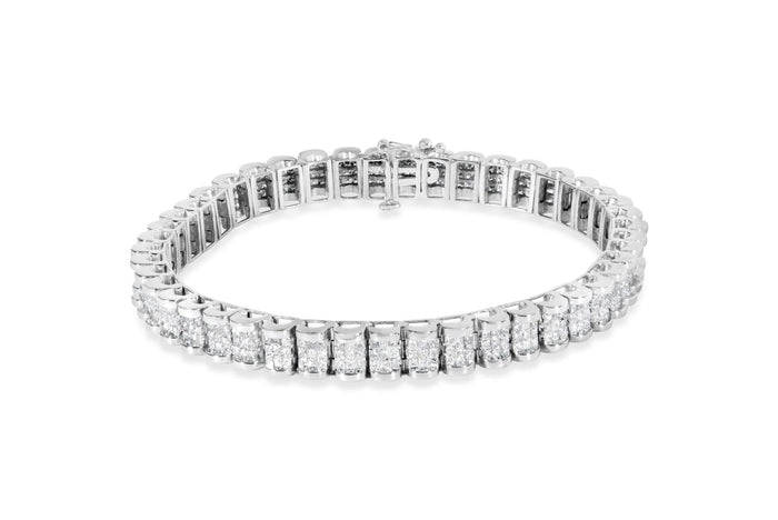 14K White Gold 5.00 Cttw Invisible Set Princess-Cut Diamond Belt and Buckle Tennis 7