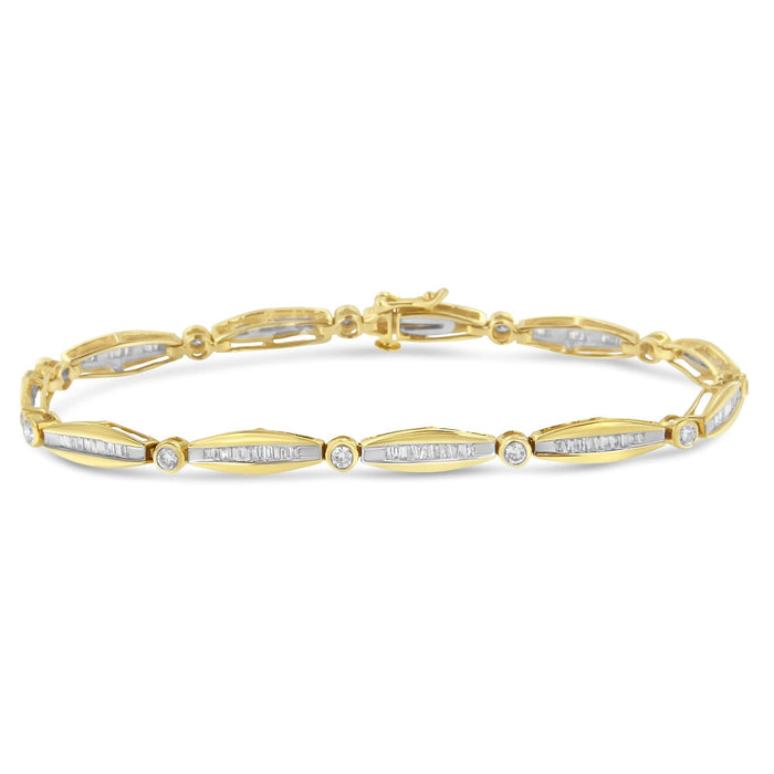 14K Yellow Gold 1-1/2 Cttw Round Brilliant-Cut & Baguette Cut Diamond Bezel and Tapered Link 7