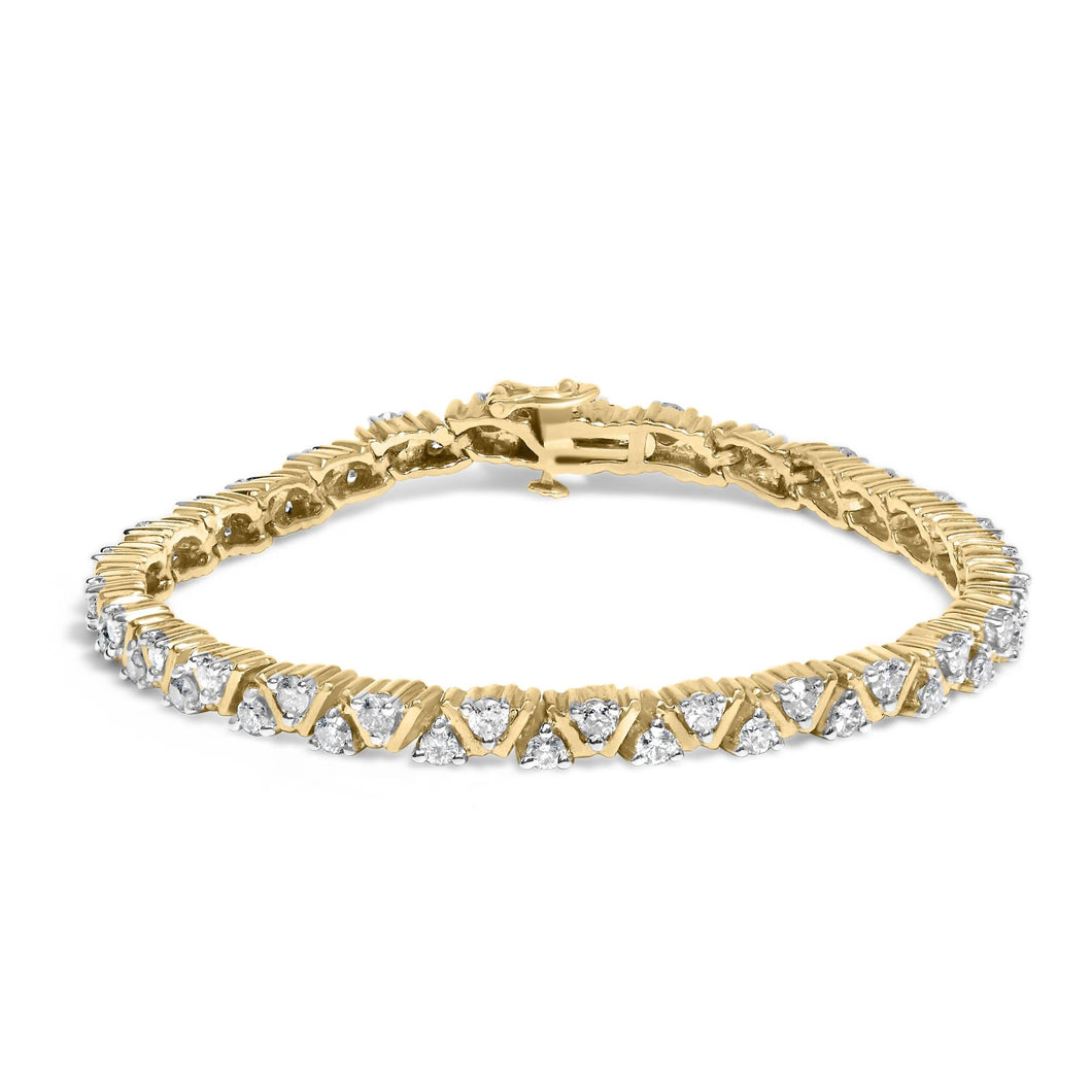 14K Yellow Gold 4.00 Cttw Diamond Triangle Link Tennis Bracelet (H-I Color, I1-I2 Clarity) - 7