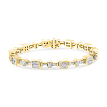 14K Yellow Gold 6 3/4 Cttw Princess and Baguette-Cut Diamond Tennis Bracelet (H-I Color, VS2-SI1 Clarity) - Size 7-0