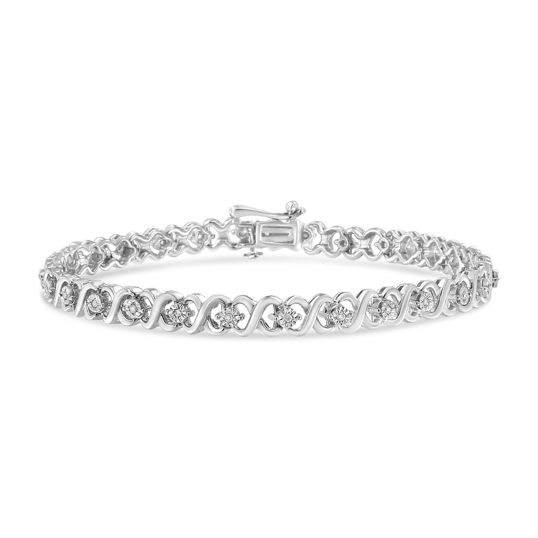 .925 Sterling Silver 1/6 Cttw Miracle Set Diamond Infinity Link and Station Tennis Bracelet (I-J Color, I3 Clarity) - 7.25 