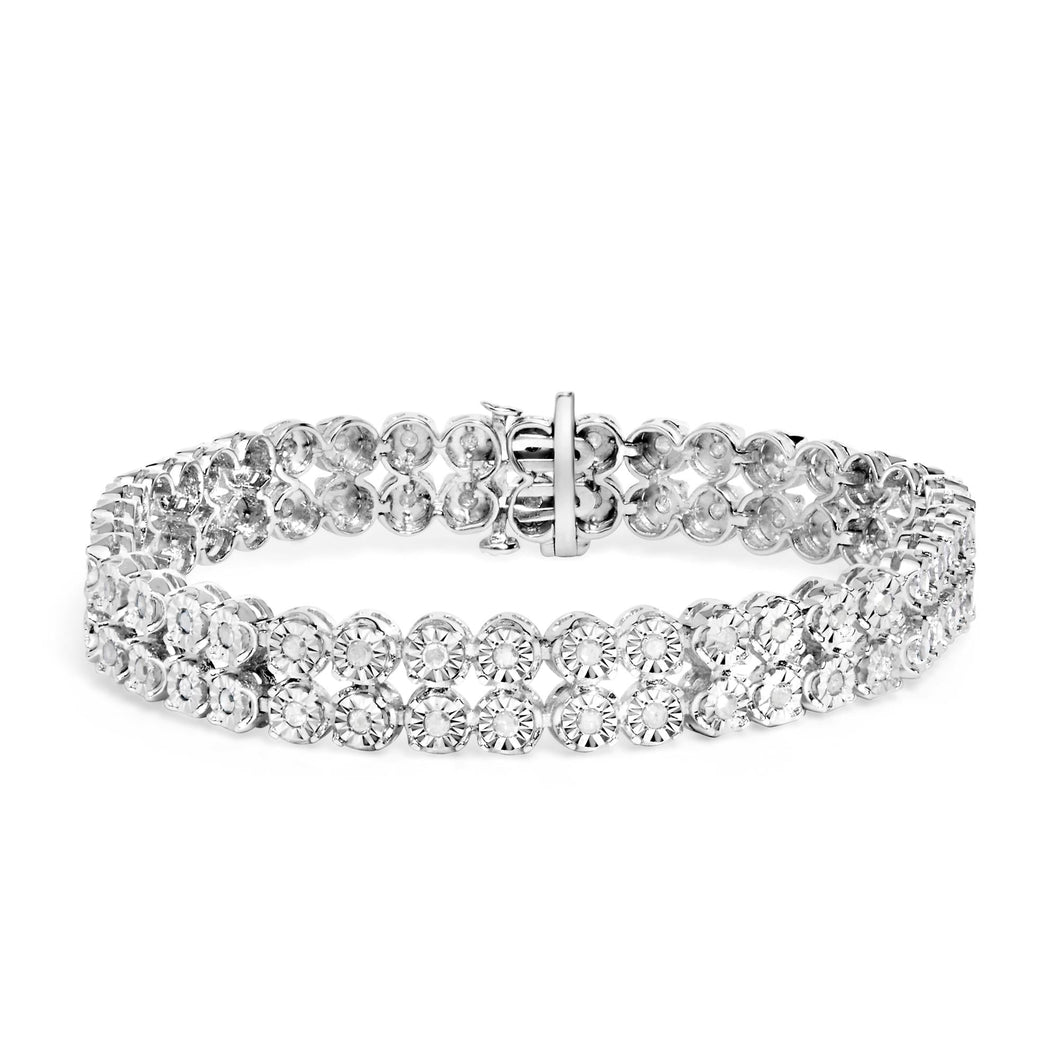 .925 Sterling Silver 2.0 Cttw Miracle Set Diamond 2 Row Link Bracelet - 7