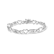 925 Sterling Silver 1/5 Cttw Diamond Double Heart Link Bracelet (I-J Color, I3 Clarity) - 7.25" Inches-0