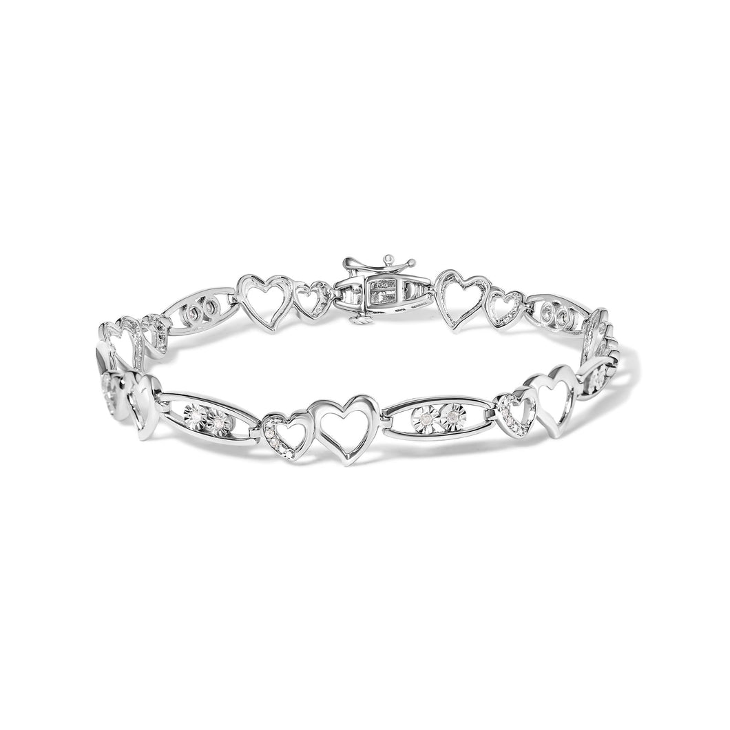 925 Sterling Silver 1/5 Cttw Diamond Double Heart Link Bracelet (I-J Color, I3 Clarity) - 7.25
