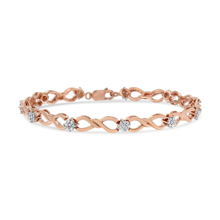 10K Rose Gold 1/2 cttw Diamond Cluster and Infinity Weave Link Bracelet (H-I Color, I2-I3 Clarity) - Size 7