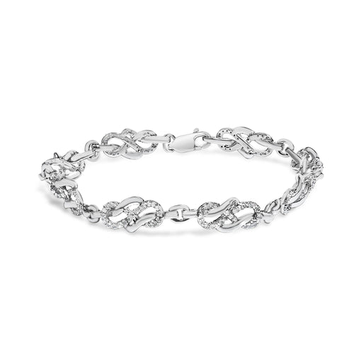 .925 Sterling Silver 1.0 Cttw Diamond Infinity Loop and Swirl Link Bracelet (I-J Color, I2-I3 Clarity) - 7.25