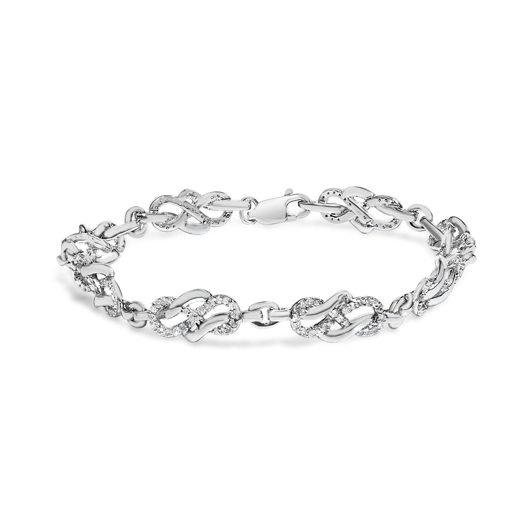 .925 Sterling Silver 1.0 Cttw Diamond Infinity Loop and Swirl Link Bracelet (I-J Color, I2-I3 Clarity) - 7.25