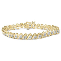 14K Yellow Gold Plated .925 Sterling Silver 1/2 Cttw Round Miracle-Set Diamond S-Curve Tennis Bracelet (I-J Color, I3 Clarity) - 7