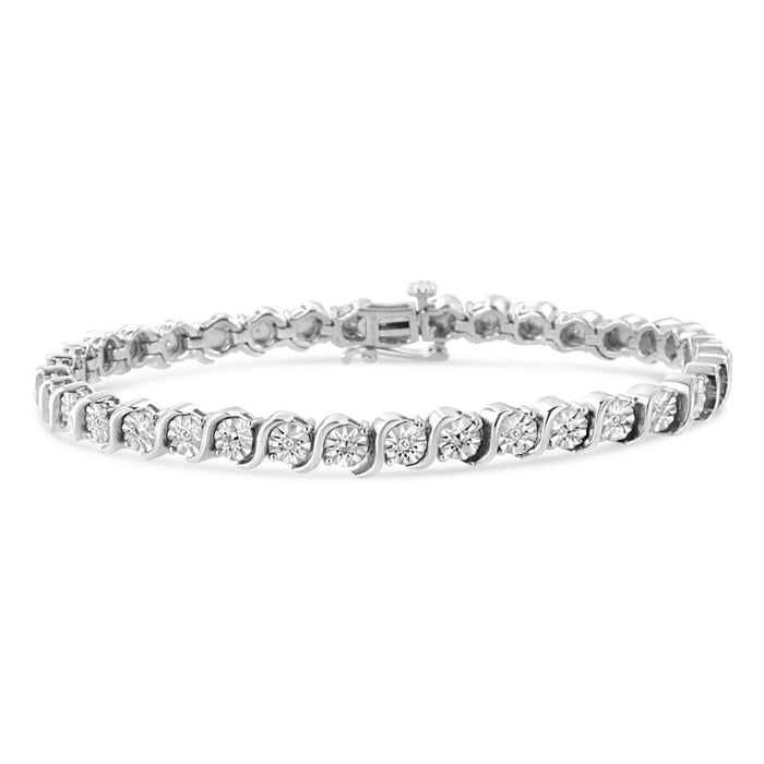 .925 Sterling Silver 1/10 Cttw Diamond Round Miracle Plate and 