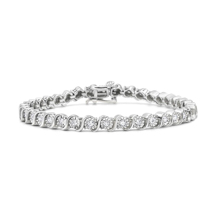 .925 Sterling Silver 1/4 Cttw Diamond Round Miracle Plate and 
