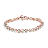 .925 Sterling Silver 1/10 Cttw Diamond Open Circle Beaded Wheel Link Tennis Bracelet (I-J Color, I3 Clarity) - 7.25