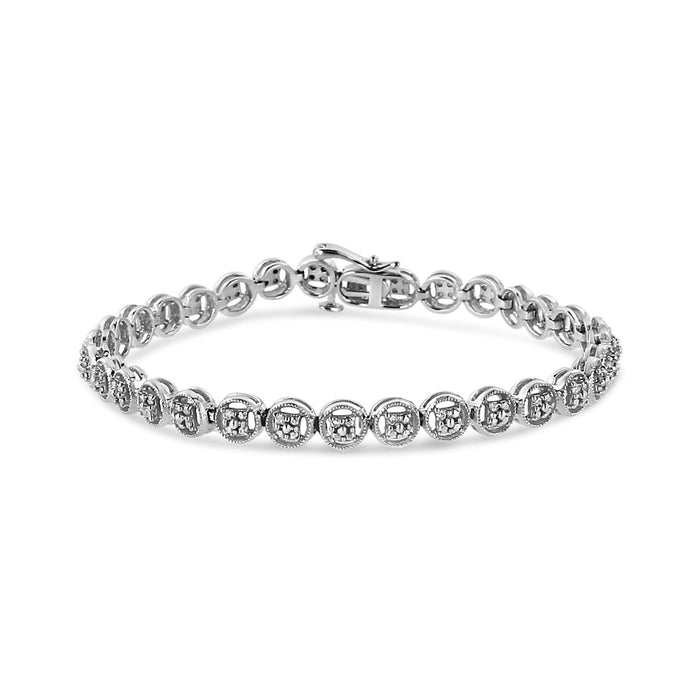 .925 Sterling Silver 1/10 Cttw Diamond Open Circle Wheel Link 7