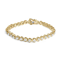 .925 Sterling Silver 1/10 Cttw Diamond Open Circle Beaded Wheel Link Tennis Bracelet (I-J Color, I3 Clarity) - 7.25