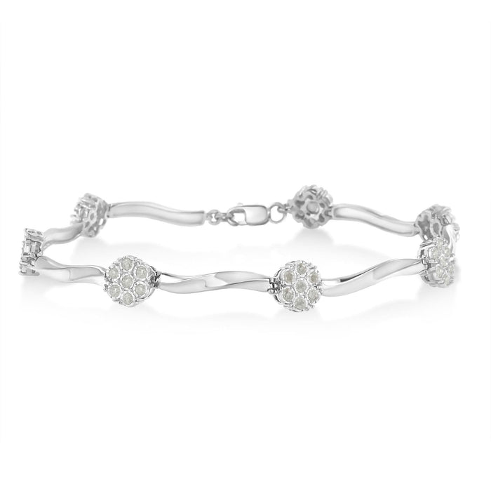 .925 Sterling Silver 1.0 Cttw Diamond Cluster Miracle-Set Station & Twisted Bar 7