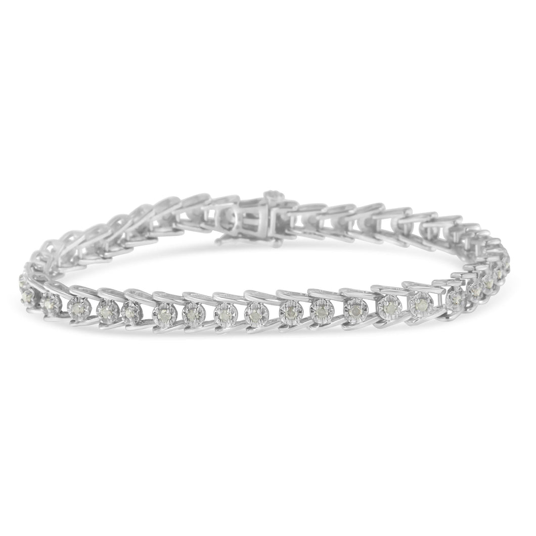 Sterling Silver Rose-cut Diamond Wave link Bracelet (1 cttw, I-J Color, I3 Clarity)-0