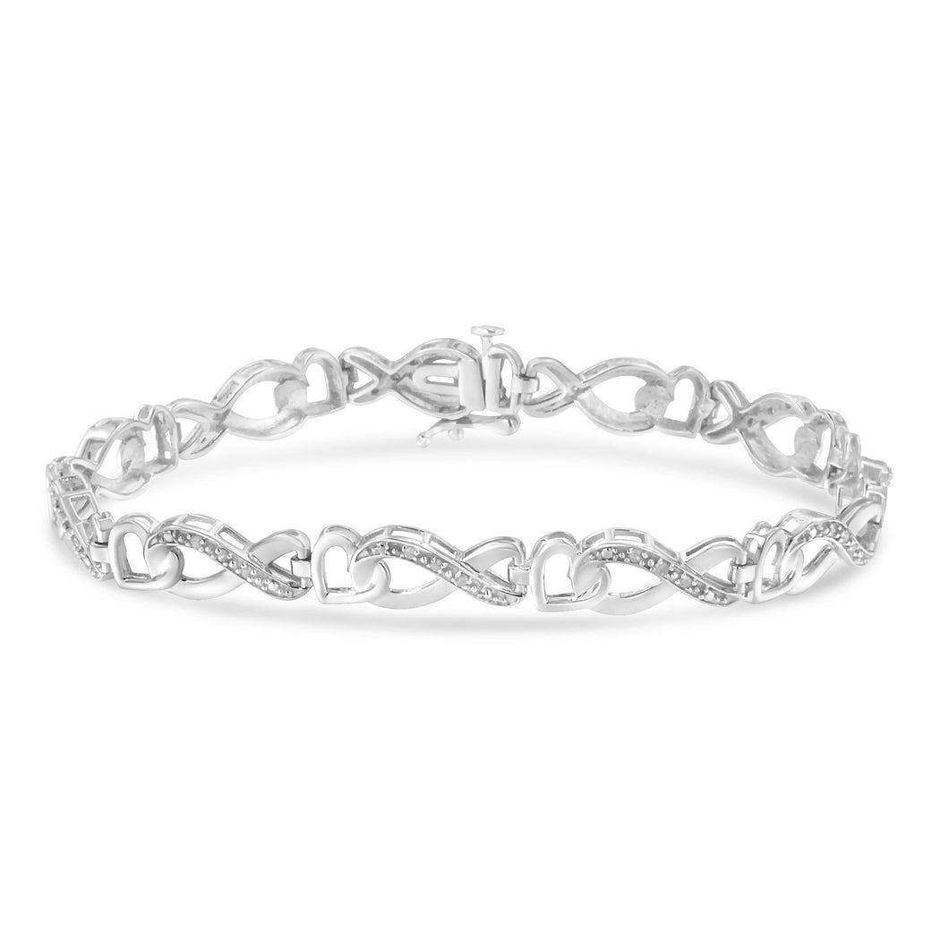 .925 Sterling Silver 1/5 Cttw Diamond 7” Infinity Heart Tennis Bracelet (H-I Color, I2-I3 Clarity)-0
