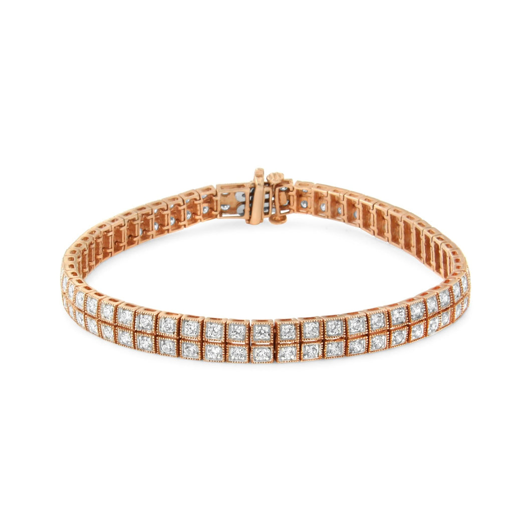 14K Rose Gold 3.0 Cttw Lab Grown Diamond Two Row Milgrain 7