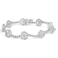 .925 Sterling Silver 3.0 Cttw Diamond Halo Square Shape Link Bracelet (I-J Color, I3 Clarity) - 7.25