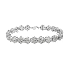 .925 Sterling Silver 2.0 cttw Diamond 7 Stone Floral Cluster Link Bracelet (I-J Color, I3 Clarity) -7.25"-0