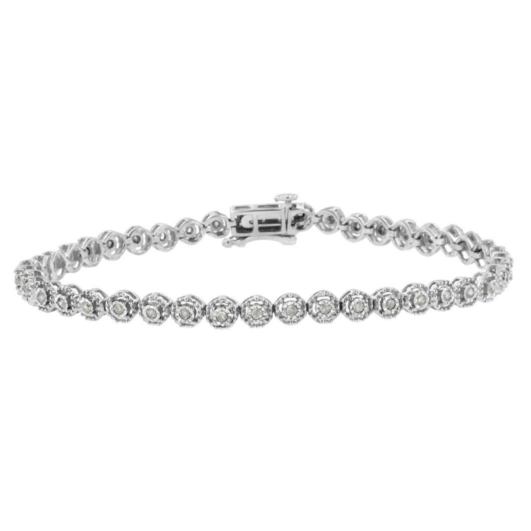 .925 Sterling Silver 1/2 Cttw Miracle Set Round Diamond Bezel Design Link Bracelet (I-J Color, I2-I3 Clarity) - 7.25
